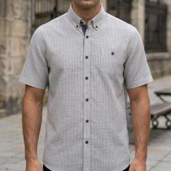 Chemise manches courtes Mode Directe Fines Rayures : la fra&icirc;cheur naturelle du lin et du coton pour 