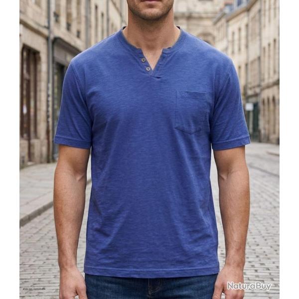 CHALLENGER TEE3020A Tee shirt col boutons bleu marine authenticit� du coton flamm�