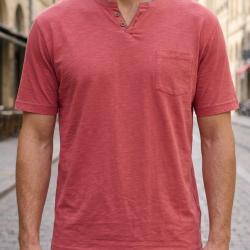 CHALLENGER TEE3020C Tee shirt col boutons rouge le dynamisme du coton flamm&eacute;