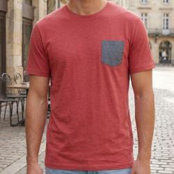 CHALLENGER TEE3022A Tee shirt col rond rouge l alliance du coton flamm&eacute; et du chambray