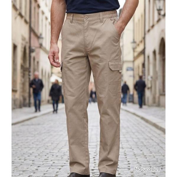 CHALLENGER VALLON1 -- Pantalon cargo beige : aisance et robustesse en coton twill 46