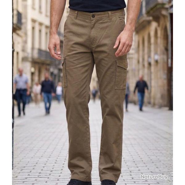 CHALLENGER VASCO1 -- Pantalon multipoche beige : le confort stretch en canvas 46