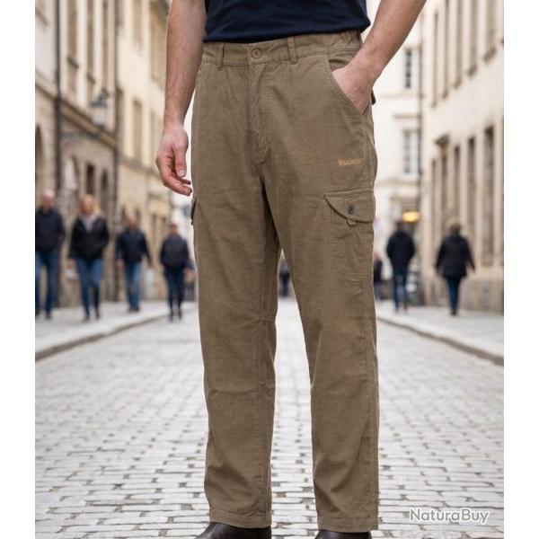 WINCHESTER WE1280C -- Pantalon d�tente camel : l'�l�gance du coton � rayures 40