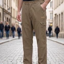 WINCHESTER WE1280C -- Pantalon d&eacute;tente camel : l'&eacute;l&eacute;gance du coton &agrave; rayures 46
