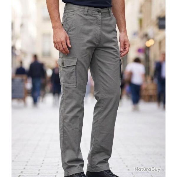 CHALLENGER KINGSTON2 -- Pantalon cargo gris : le confort stretch multipoches 44