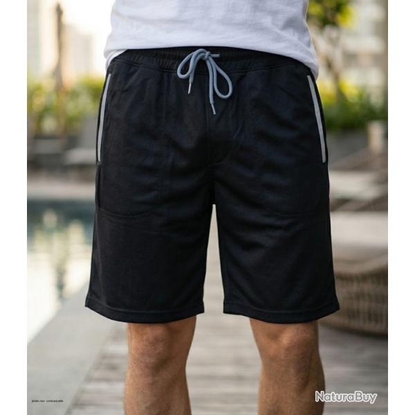 CHALLENGER ISAK1 Bermuda en molleton noir avec poches zipp�es pour homme XL