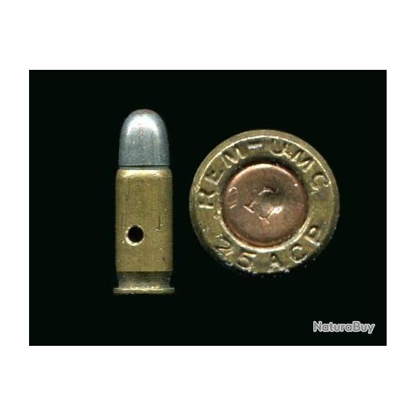 .25 ACP (alias 6.35 Browning) - production USA par REM-MUC - amorce cuivre marqu�e U - neutra