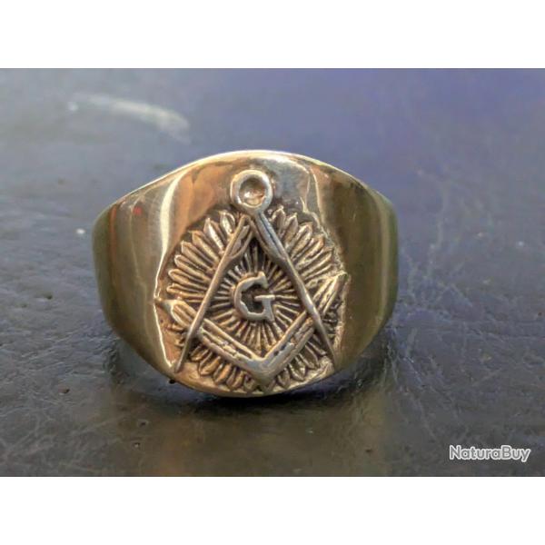 Bague chevali�re laiton sceau ma�onnique 19mm T68- franc-ma�onnerie masonic ring