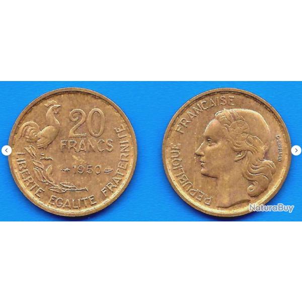 France 20 Francs 1950 Coq Rooster Frcs Frc Frs Piece