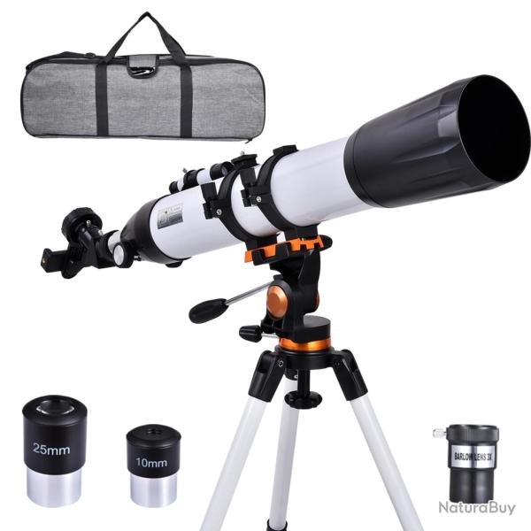 T�lescope Astronomique 90/800 R�fracteur HD Tr�pied Smartphone Barlow 3x Observation Lune Plan�tes �