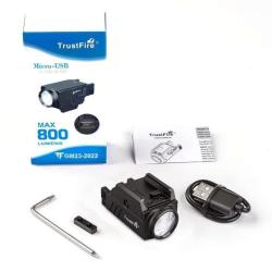 Lampe Tactique GM23 LED 800 Lumens Compacte Rechargeable USB &Eacute;tanche IP64 Rail 1913/GL Trustfire