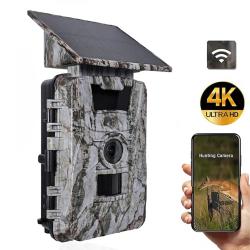 Cam&eacute;ra de Chasse Solaire WiFi 60MP 4K Vision Nocturne PIR 20m IP66 Batterie 5200mAh Surveillance