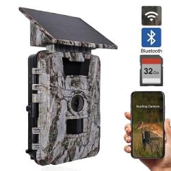 Cam&eacute;ra de Chasse Solaire WiFi 60MP 4K Vision Nocturne PIR 20m IP66 Batterie 5200mAh Surveillance 32G