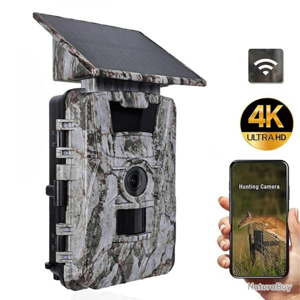 Cam�ra de Chasse Solaire WiFi 60MP 4K Vision Nocturne PIR 20m IP66 Batterie 5200mAh Surveillance