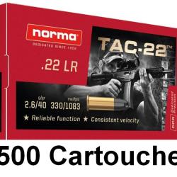 Cartouches Norma 22LR 2.6G/40GR TAC-22 LRN Boite de 500