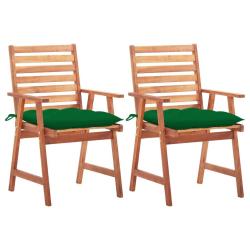 Chaises &agrave; manger d'ext&eacute;rieur lot de 2 et coussins Acacia massif