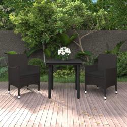 Ensemble &agrave; manger de jardin coussins 3 pcs R&eacute;sine tress&eacute;e Verre