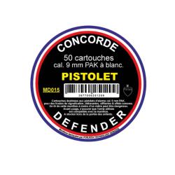 Bo&icirc;te de 50 cartouches cal. 9 mm PAK &agrave; blanc pour pistolet Concorde
