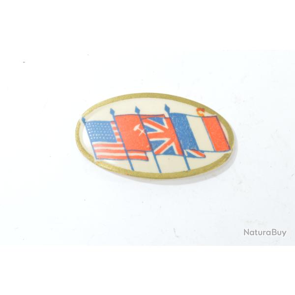 Ancienne broche �cusson drapeaux des alli�s de la lib�ration, WW2 1945.