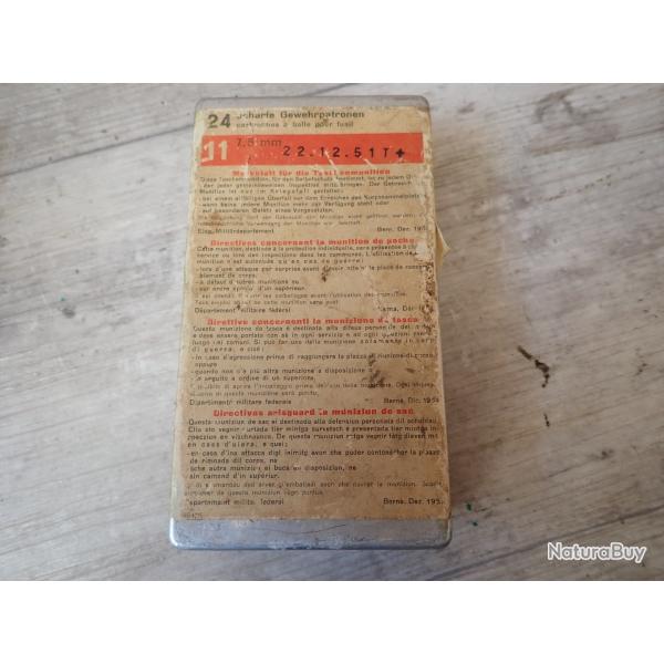 Boite de dotation individuelle avec �tiquette, pour 4 clips. Ordonnance Suisse pour K11 ou K31