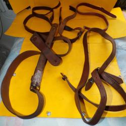 LOT DE 5 SANGLES EN CUIR POUR REPARATIONS DIVERSES , LARGEURS ET LONGUEURS DIVERSES  ,BON  ETAT VOIR