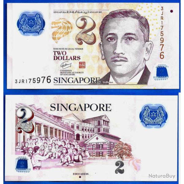 Singapour 2 Dollars 2005 Billet Polymere Education