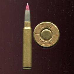 7.92 x 61 Norv&eacute;gien - RARE balle tra&ccedil;ante pte rouge - &eacute;tui 61mm - marquage : RA-1941
