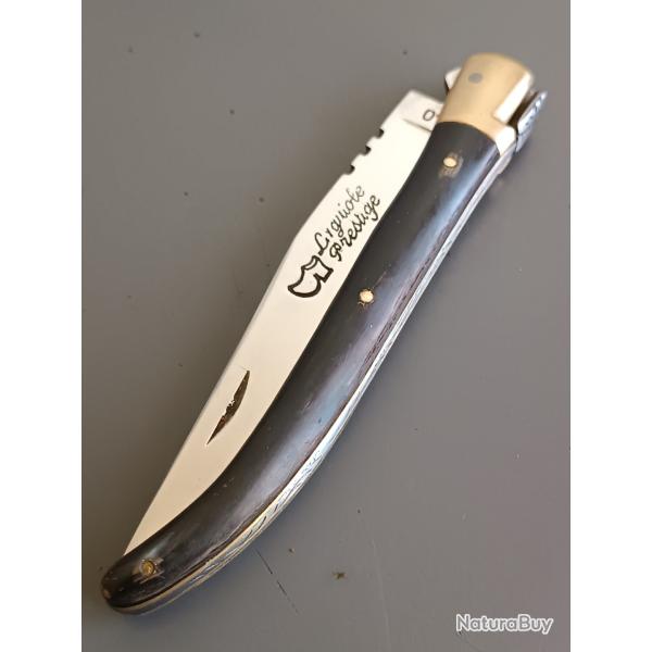 ANCIEN COUTEAU LAGUIOLE PRESTIGE, LE SABOT, THIERS, manche corne, guilloch�.