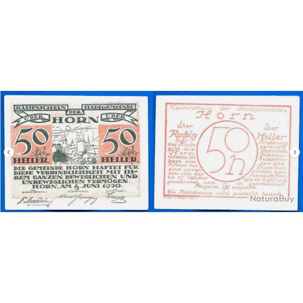 Autriche 50 Heller 1920 NEUF Notgeld Ville de Stadtgemeinde Horn