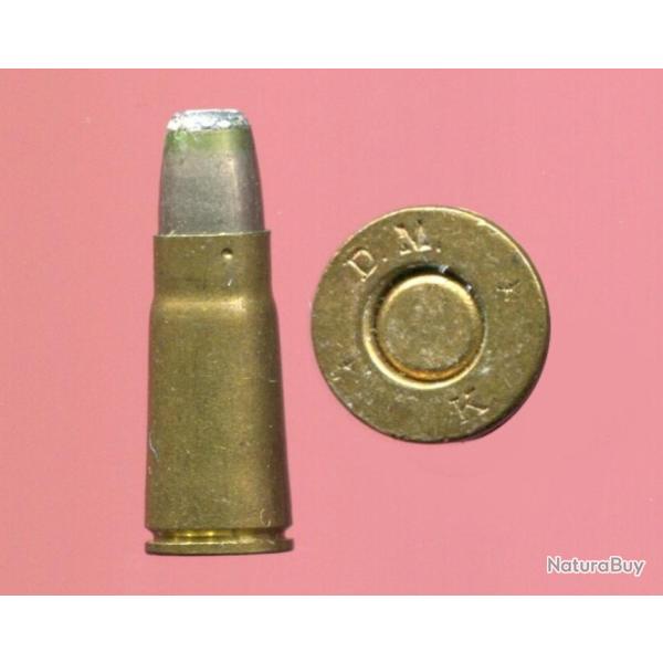 6.5 mm Bergmann nA avec gorge Mle 1896 - RARE - marquage : D.M. * K. - balle 1/2 B