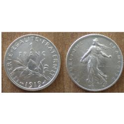 France 1 Franc 1919 Neuve Piece Semeuse Argent Francs