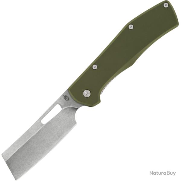 Couteau Gerber Flatiron Cleaver Lame Acier 7Cr17MoV Manche Green Aluminium Framelock Clip G3765