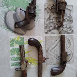 Lot de pistolet poudre noire et v&eacute;lodog 7mm &agrave; restaurer ou pour pi&egrave;ces
