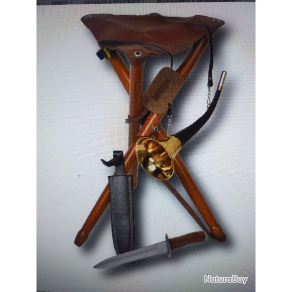 Tunet tr�pied cuir + dague + corne pack
