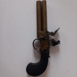 Pistolet &agrave; silex canon pivotant ELG en laiton XIX&egrave;me Si&egrave;cle