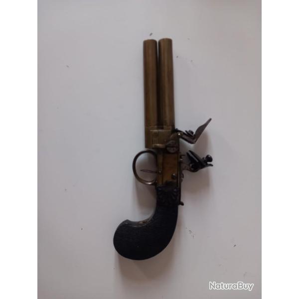 Pistolet � silex canon pivotant ELG en laiton XIX�me Si�cle