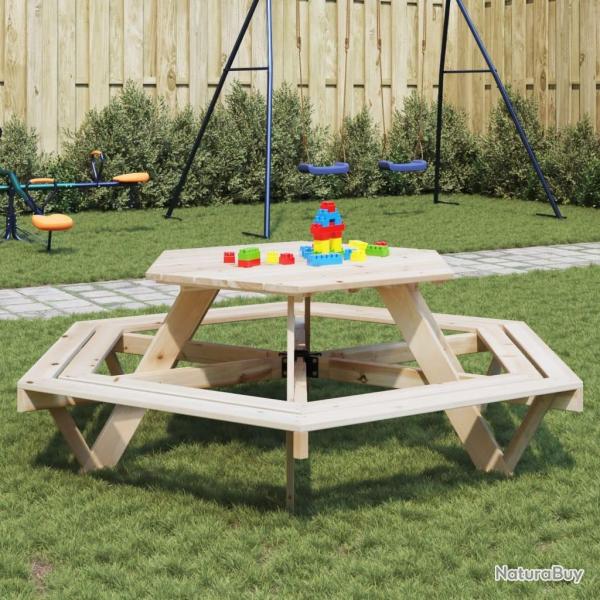Table de pique-nique pour 6 enfants avec bancs hexagonal sapin