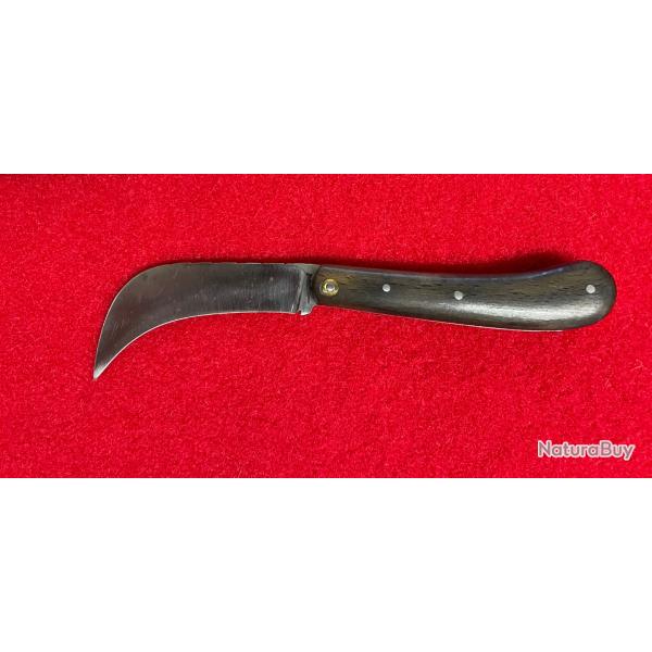 SERPETTE ARTISANALE : MANCHE H�TRE TEINT�, LAME ACIER CARBONE,  OUVERT 19 cm