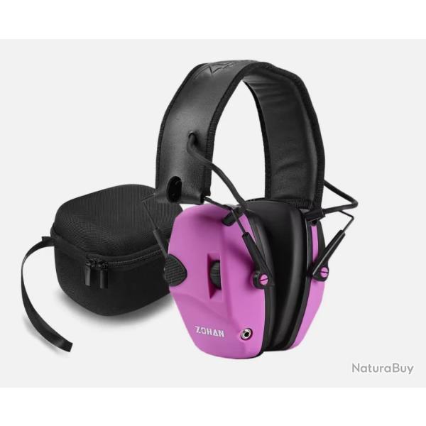 Casque Anti-Bruit �lectronique Zohan Protection Auditive Chasse & Tir NRR 22dB Rose