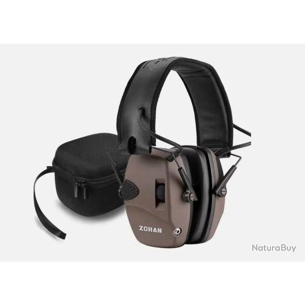 Casque Anti-Bruit �lectronique Zohan Protection Auditive Chasse & Tir NRR 22dB Marron