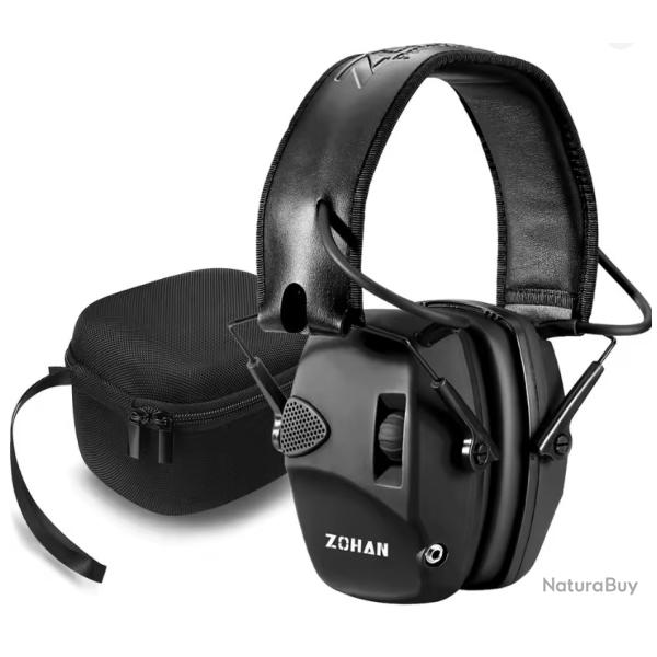 Casque Anti-Bruit �lectronique Zohan Protection Auditive Chasse & Tir NRR 22dB Noir