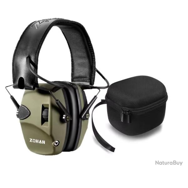 Casque Anti-Bruit �lectronique Zohan Protection Auditive Chasse & Tir NRR 22dB Vert