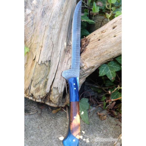 Couteau De Cuisine D'Office Lame Acier Damas 256 Couches Manche Bois & R�sine Fabrication Artisanale