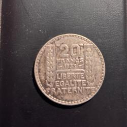 Pi&egrave;ce En Argent de 20 Francs 1933 P.Turin