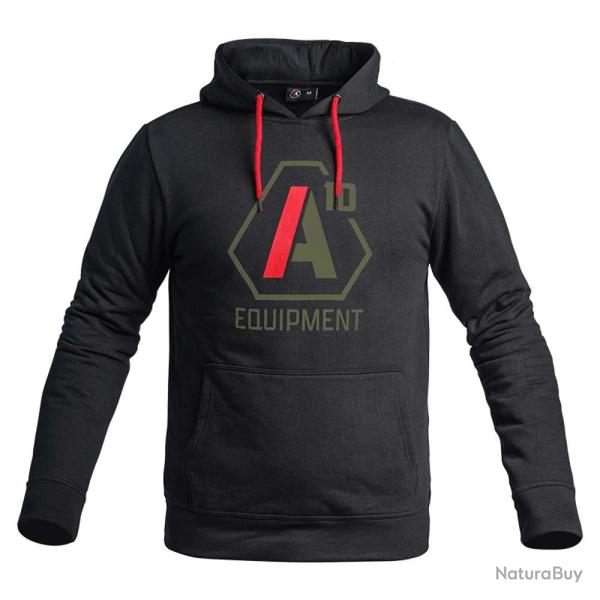 Hoodie A10 noir logos vert olive rouge NOIR
