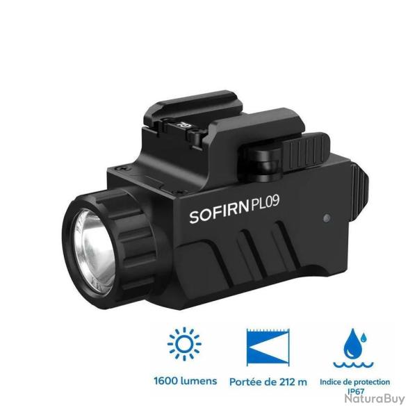 TACTIQUE Lampe LED PL09 1600 Lumens Rail Picatinny R�glable Mode Turbo Strobe IP67 Sofirn