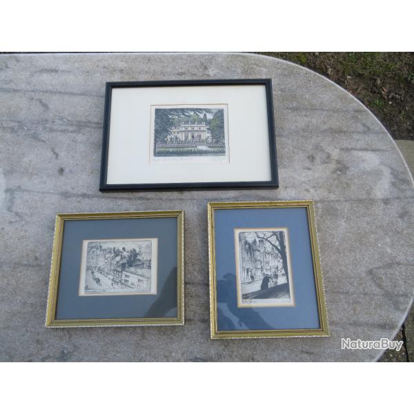 TRIO de gravures anglaise ancienne finement encadr� - Angleterre (D�but XX�)