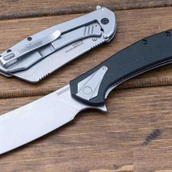 Couteau Kershaw Bracket Cleaver A/O Lame Acier 8Cr13MoV SW Manche G10 Noir/Acier Frame Lock KS3455X