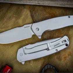 Couteau Kershaw Scour A/O Lame Drop Point Acier 8Cr13MoV Manche Acier Frame Lock KS1416X