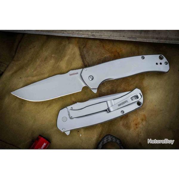 Couteau Kershaw Scour A/O Lame Drop Point Acier 8Cr13MoV Manche Acier Frame Lock KS1416X
